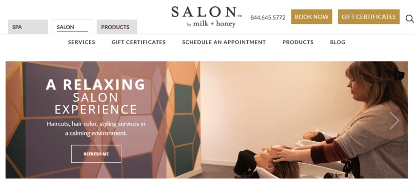 Salon by milk + honey home page. 