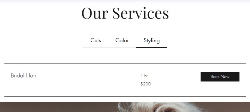 Our services page with the styling option highlighted.