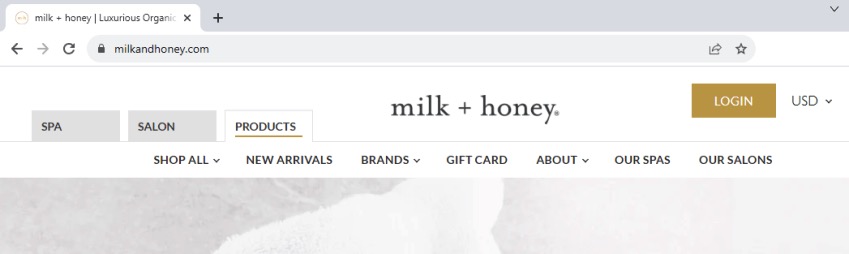 Products page for Salon by milk + honey site. 