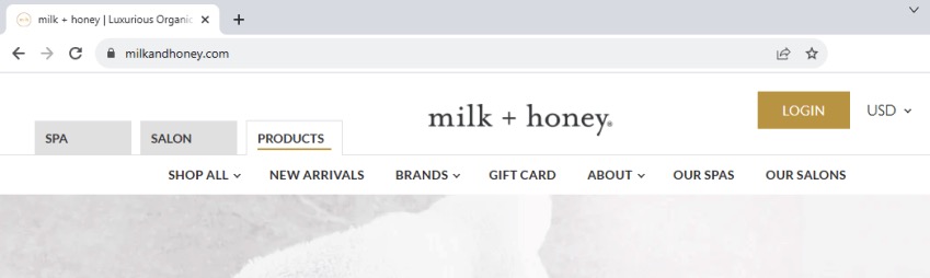 Products page for Salon by milk + honey site.