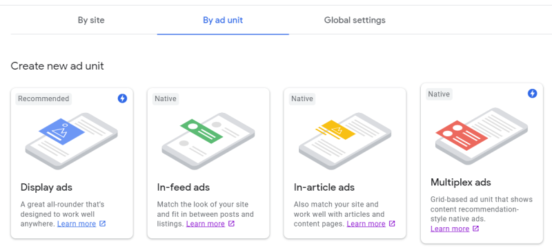 Google Adsense ad unit options