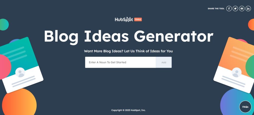 A screenshot of the Hubspot blog ideas generator landing page.