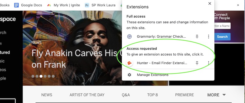 Access requested example for Hunter extension.