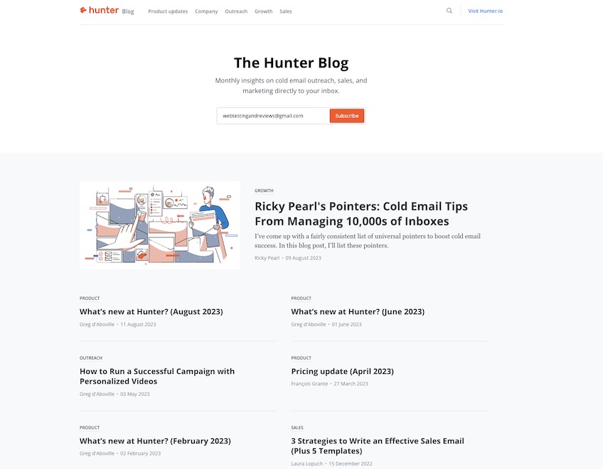 The Hunter Blog landing page. 