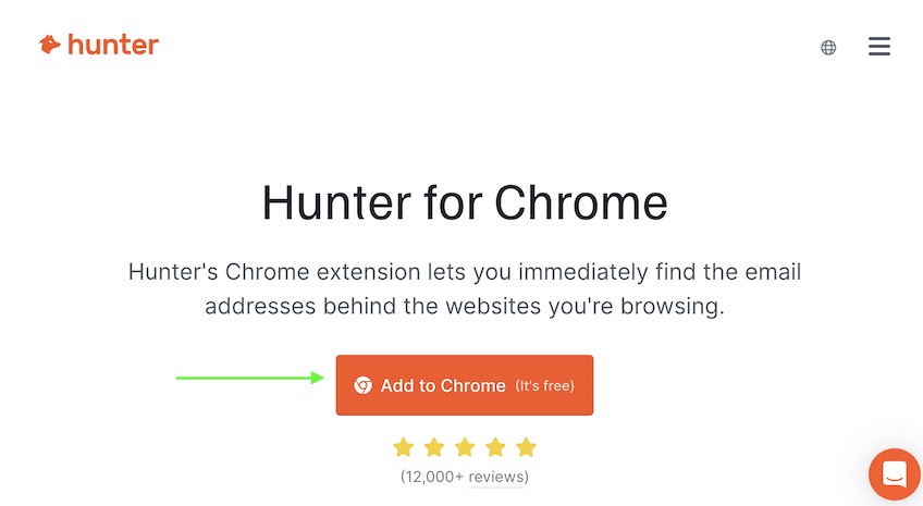 Hunter for Chrome landing page with option to Add to Chrome. 