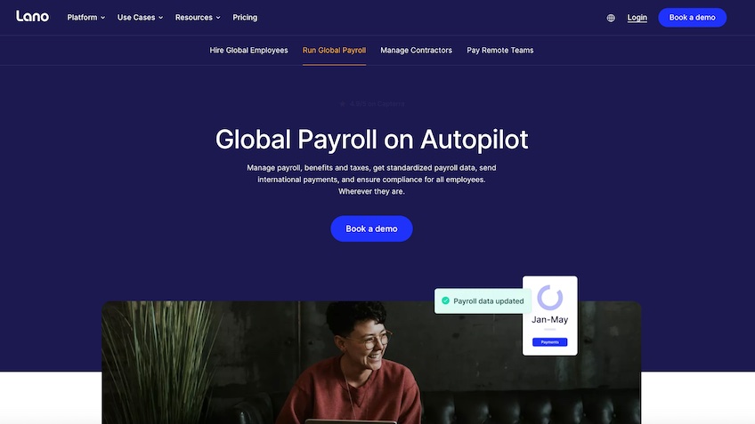 Lano global payroll landing page. 