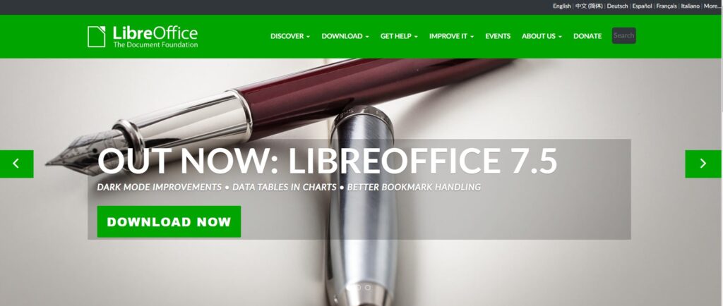 Libre office homepage.