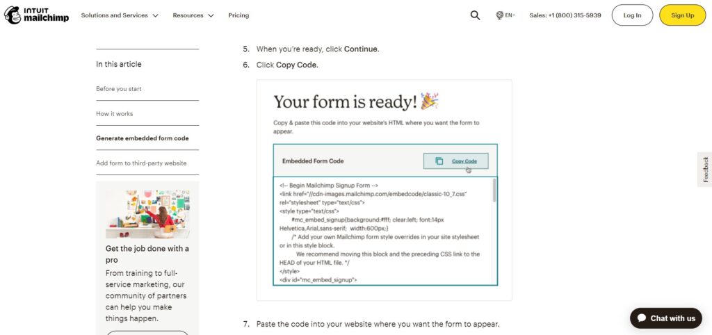 A screenshot of the MailChimp coded form widget. 