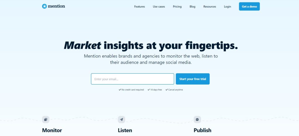 A screenshot of the mention landing page. 