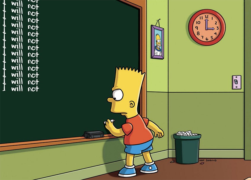 Bart Simpson in detention for writing titles shorter than 10 characters.