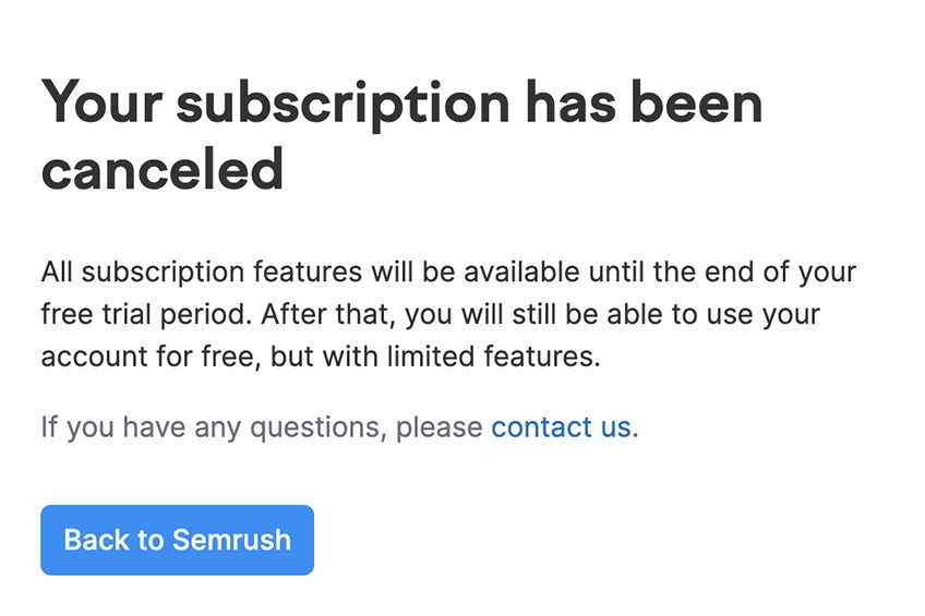 Subscription canceled confirmation. 
