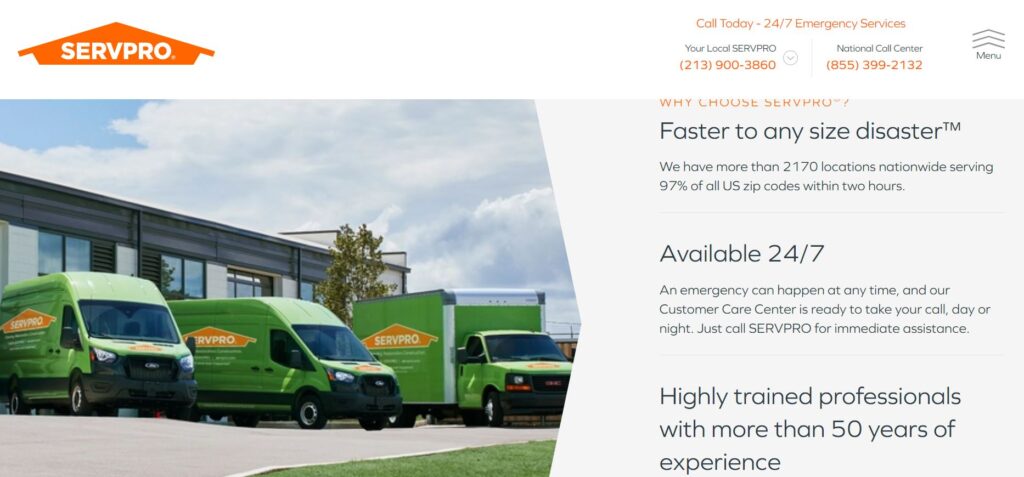 A screenshot of Servpro's homepage.