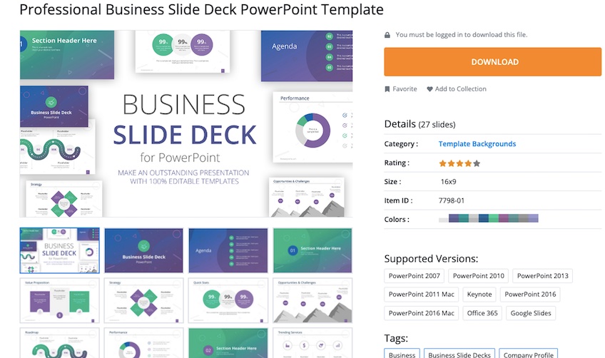 Template download for Professional Business Slide Deck. 