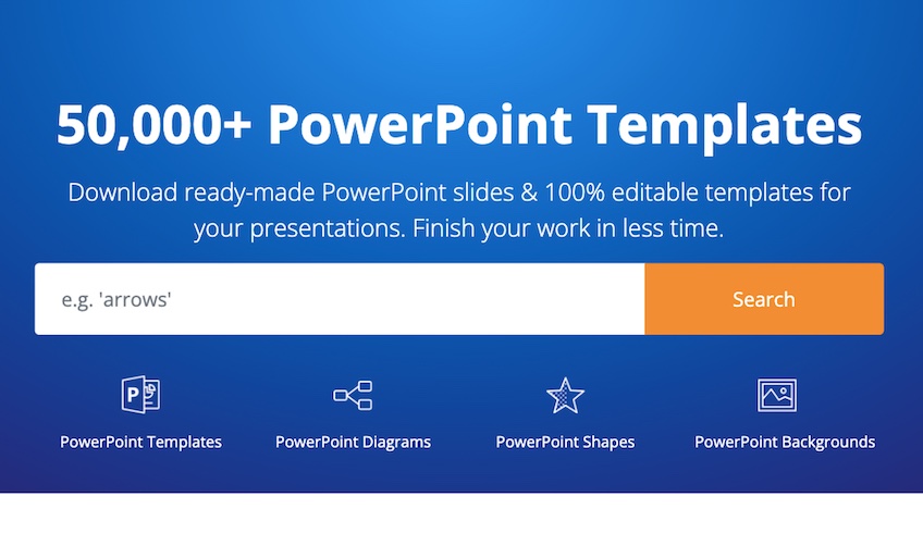 Search screen for 50,000+ PowerPoint templates. 