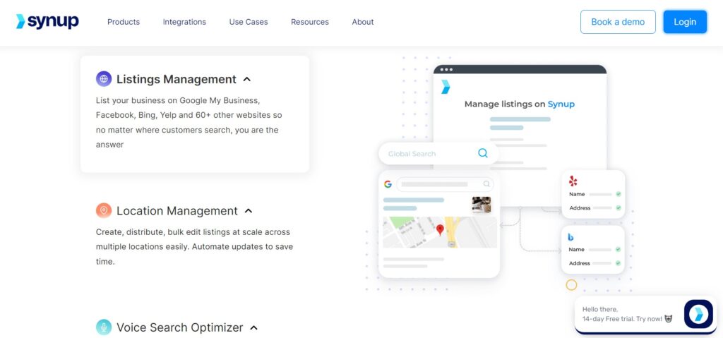 A screenshot of a Synup landing page.