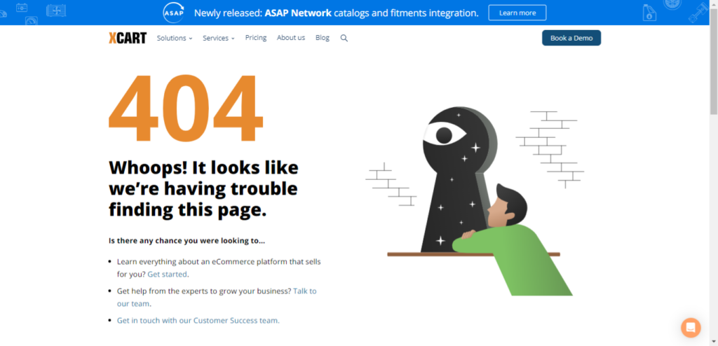 Screenshot of X-Cart 404 page.