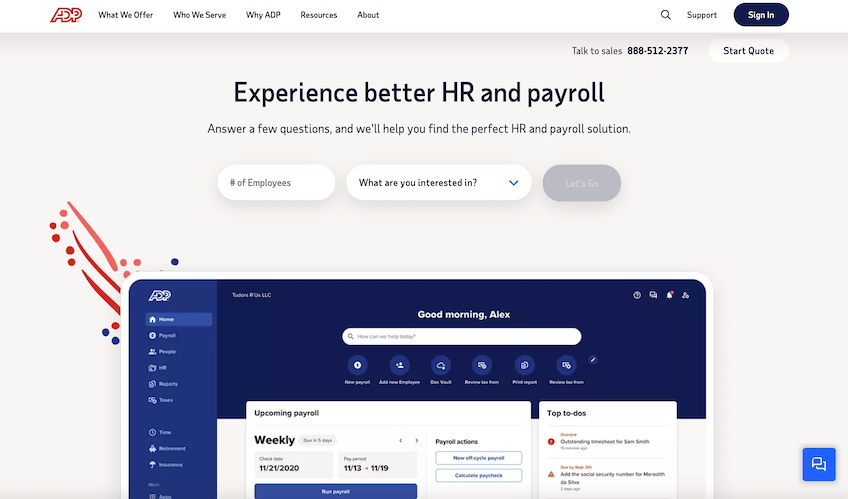 Screenshot of ADP's homepage