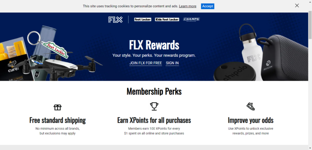 Screenshot of Champs Sports website highlighting their enticing CTA to sign up new members. 