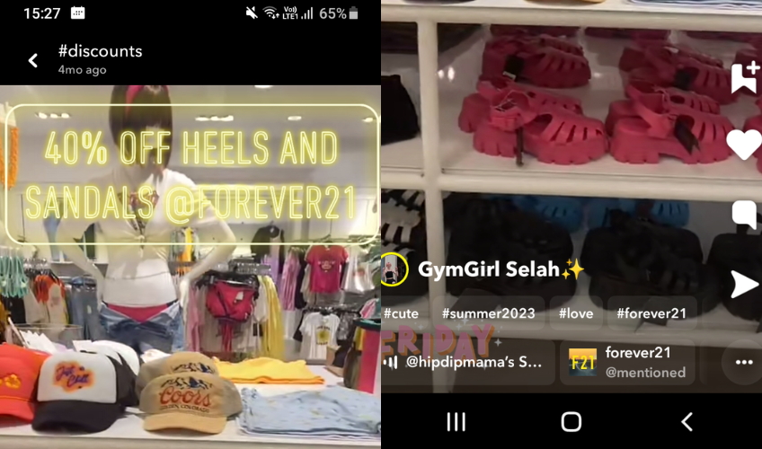 Screenshot of a Snapchat post from Forever 21. 