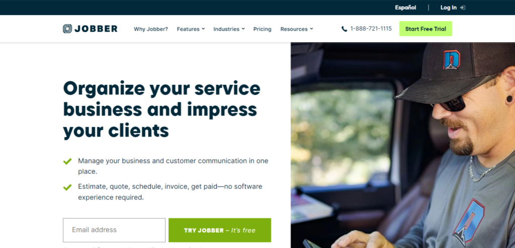 Screenshot homepage- Jobber work order software.