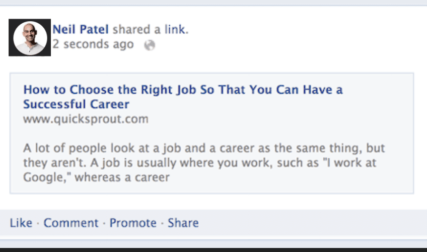 Screenshot of Neil Patel Facebook Post. 