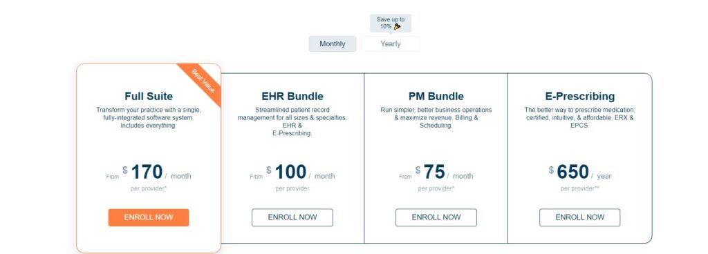 RXNT medical software pricing plans.