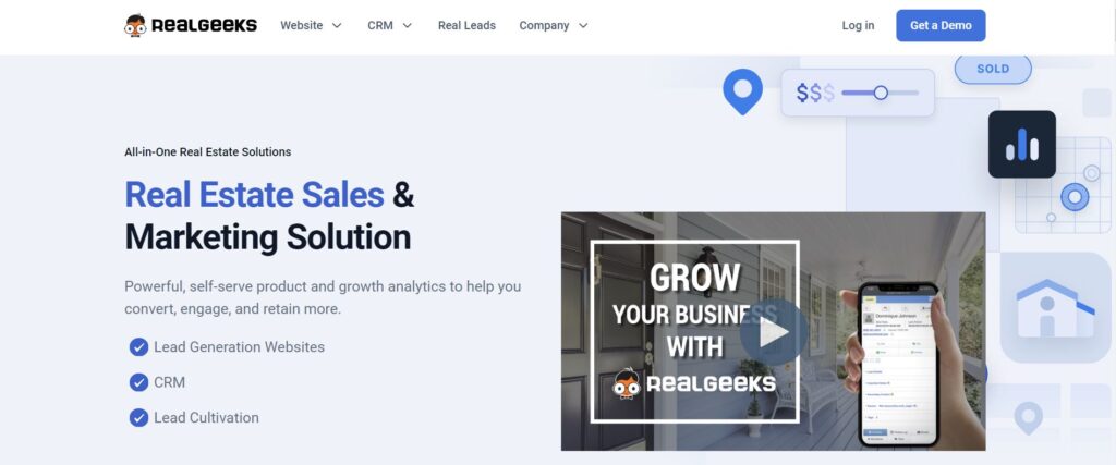 Real Geeks real estate software homepage.