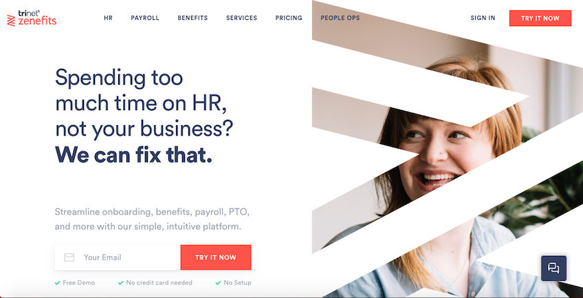 Zenefits HR software homepage.