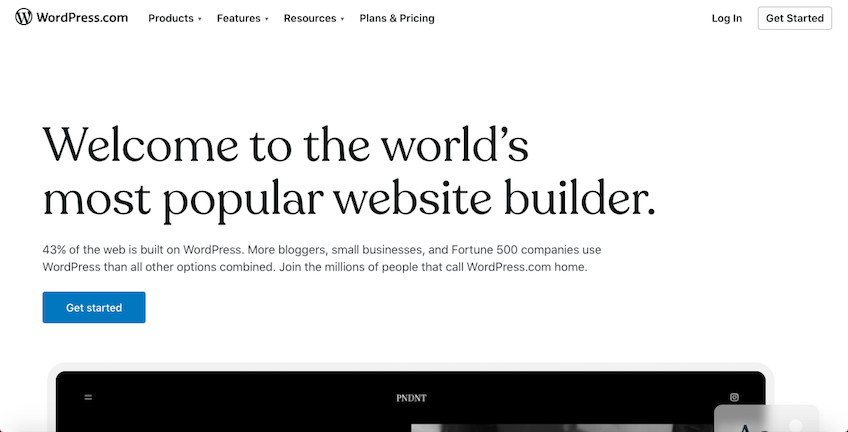WordPress website builder homepage.