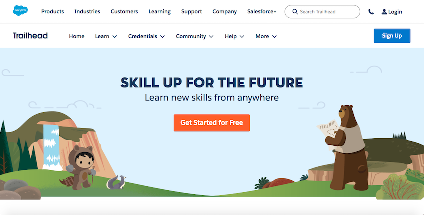 Trailhead by Salesforce CRM certification training resources and learning tools page.