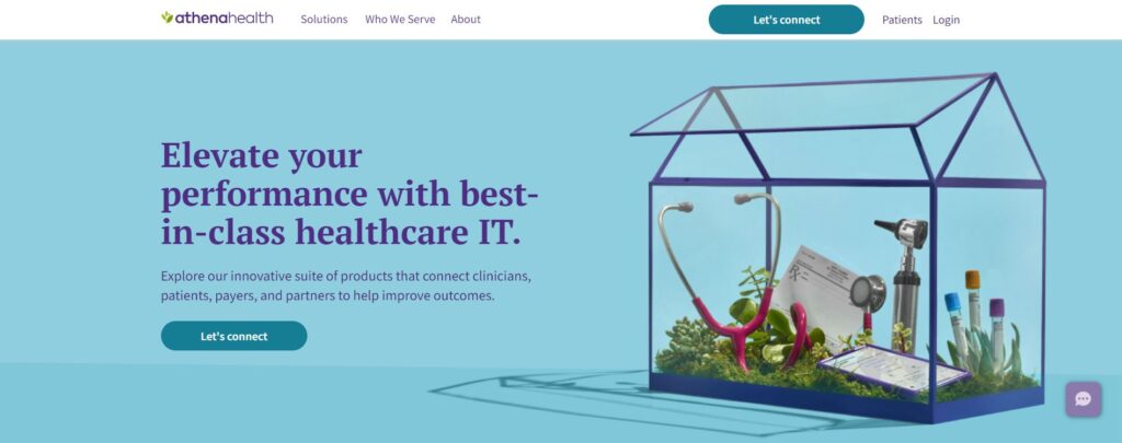 A screenshot of the athenahealth homepage.