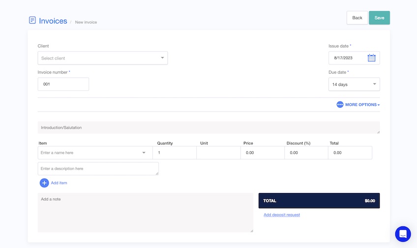 Generate invoice page. 