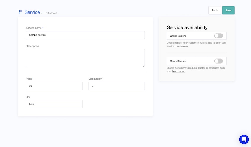 Create service page with a fillable form. 