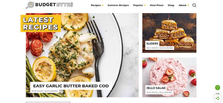 Budget Bytes homepage.