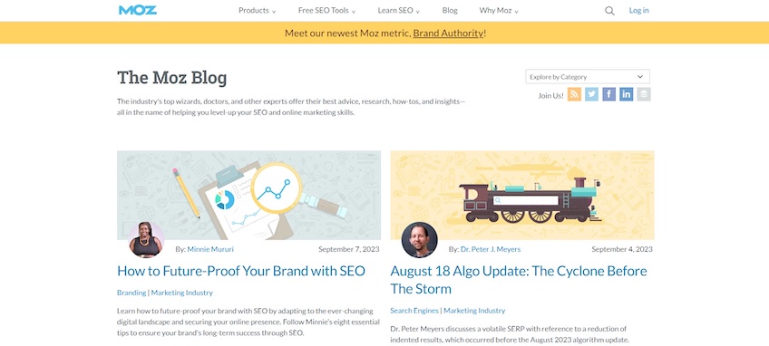 The Moz Blog homepage. 