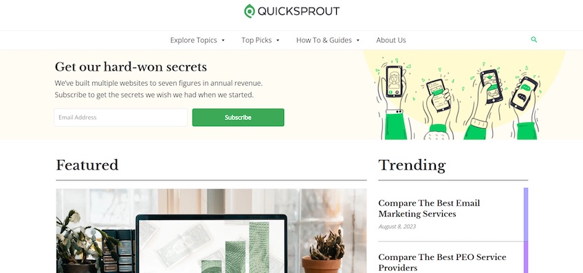 Quicksprout homepage. 