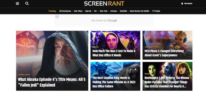 Screen Rant homepage. 