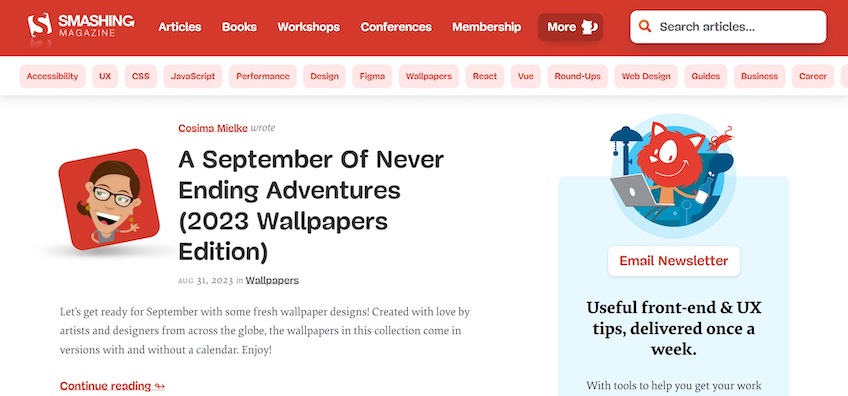 Smashing Magazine screenshot of homepage.