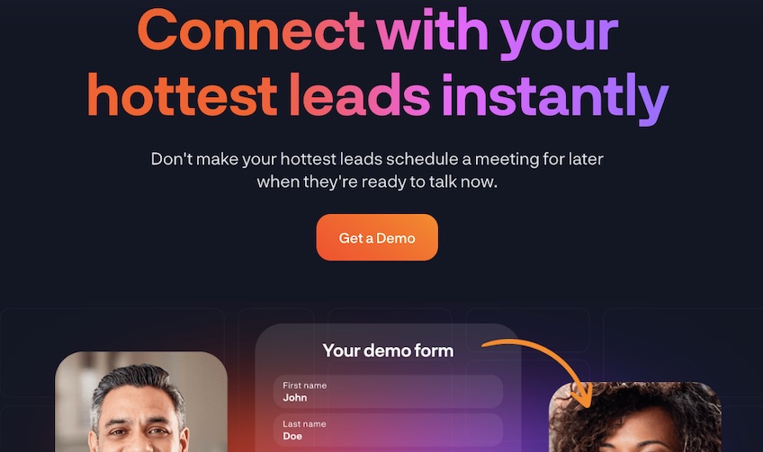 Connect with your leads page with a orange "Get a Demo" button. 