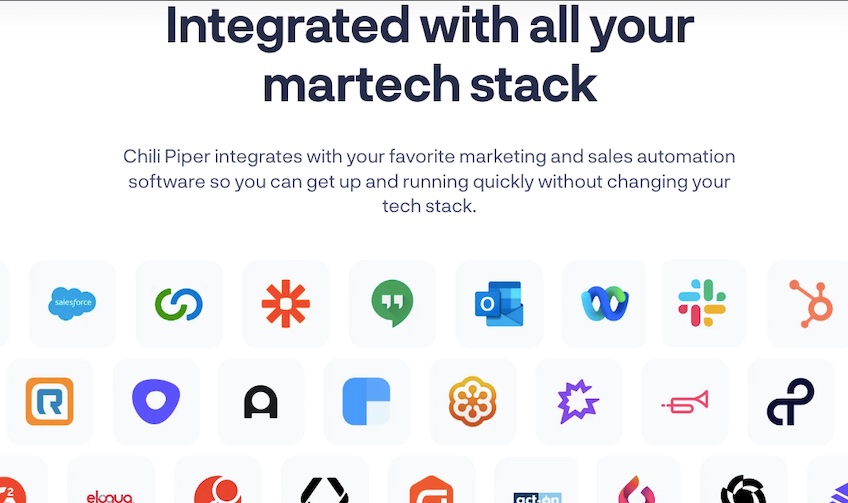 Integrate Chili Piper with martech stack with logos for available apps to integrate with. 