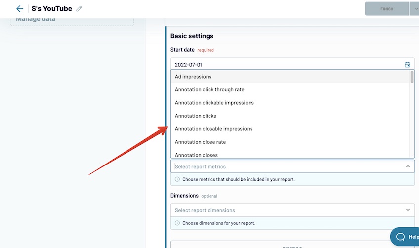 Basic settings page with red arrow point to annotation clicks. 