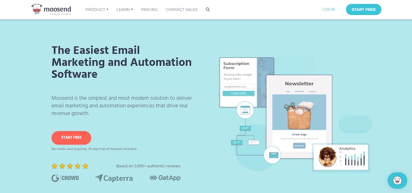 Moosend homepage screenshot.