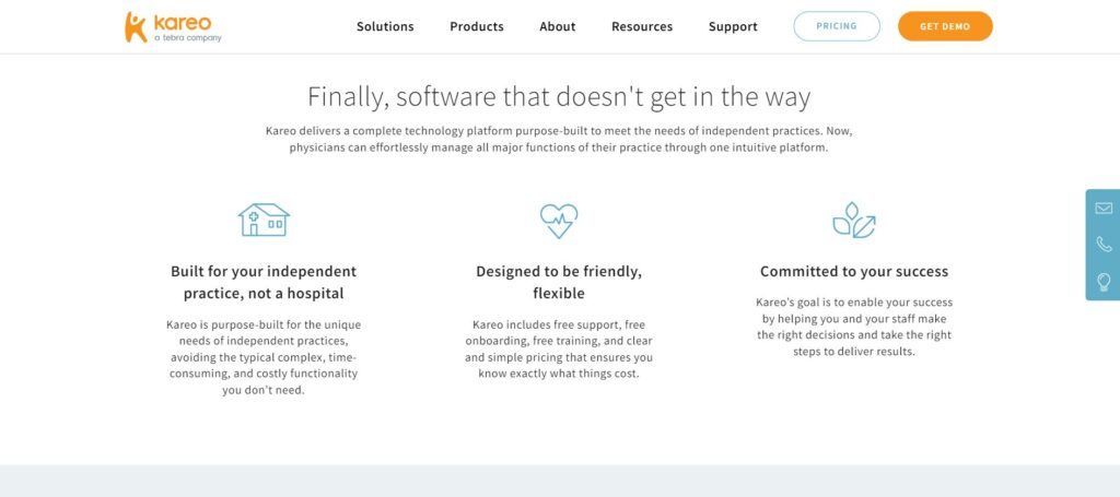 Kareo medical software homepage.