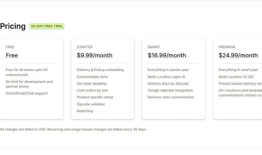 Four plans with prices for Pickeasy option. 