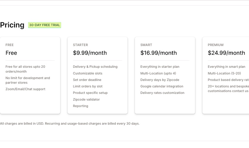 Four plans with prices for Pickeasy option.