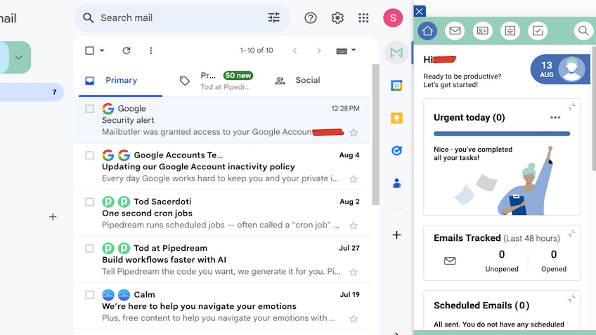 Mailbutler side panel example.