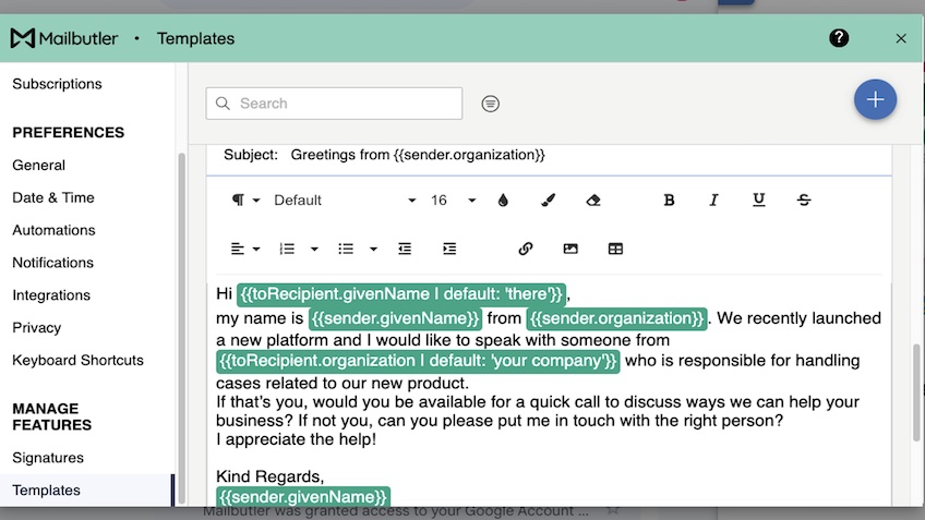 Email template example.