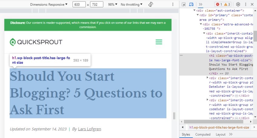 QuickSprout example of how hiding page and post title looks in code.