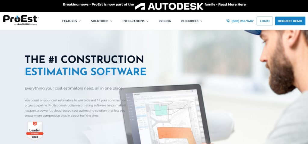 ProEst construction estimating software homepage.