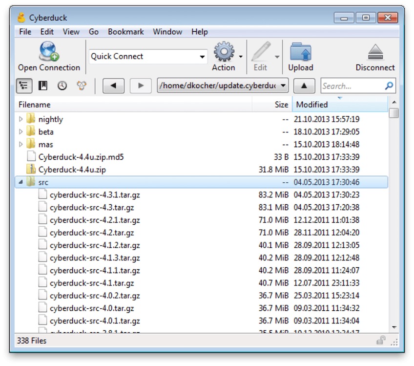 Screenshot of Cyberduck file directory structure. 